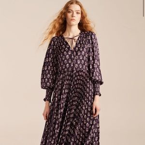 Rebecca Taylor Zia Fleur Tie Front Pleated Dress